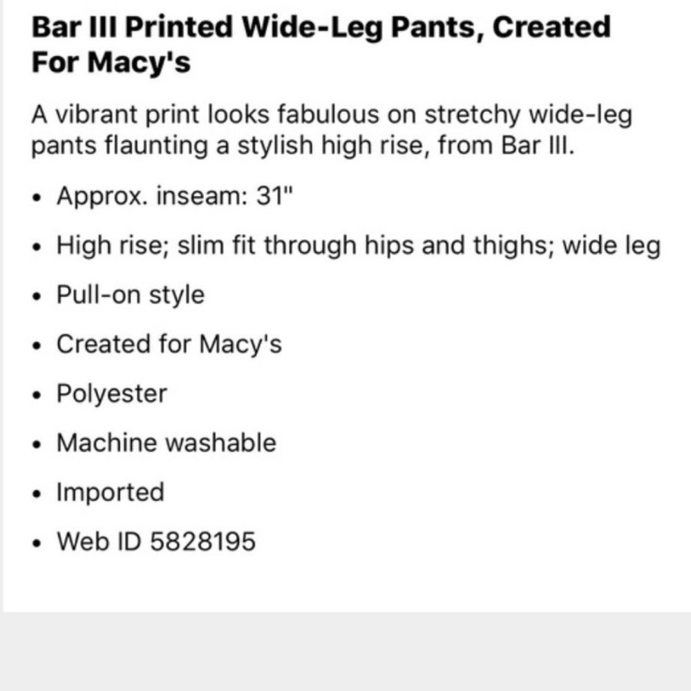 NWT BAR III White Floral Printed Wide Leg Pants - Picture 3 of 5